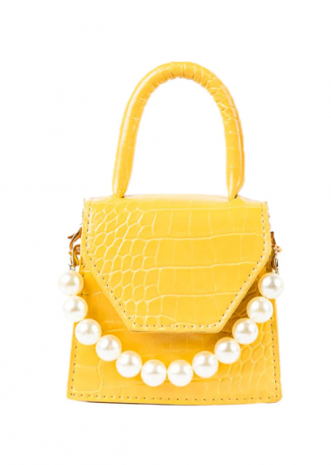 Small bag with decorative pearls, ART814, yellow