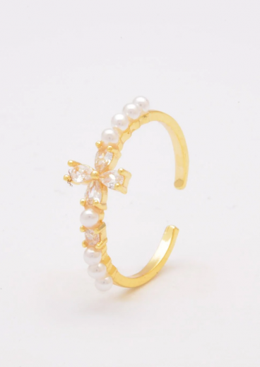 Ring with imitation pearls, ART569, gold color