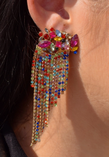 Elegant Rhinestone Chandelier Earrings, multicolor