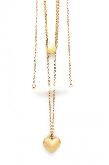 Necklace with heart-shaped pendant, gold color.