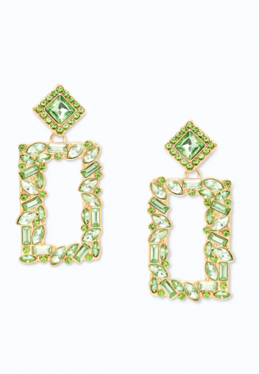 Elegant rectangular shaped chandelier earrings, green