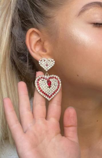 Elegant earrings with rhinestones, red