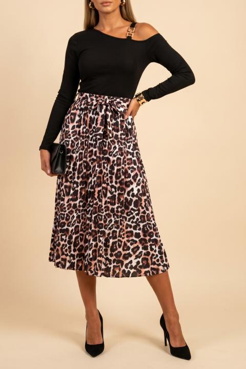 Leopard print midi dress, black
