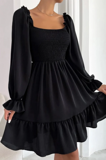 Short dress with ruffles, black