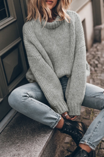 Oversize turtleneck sweater, light gray