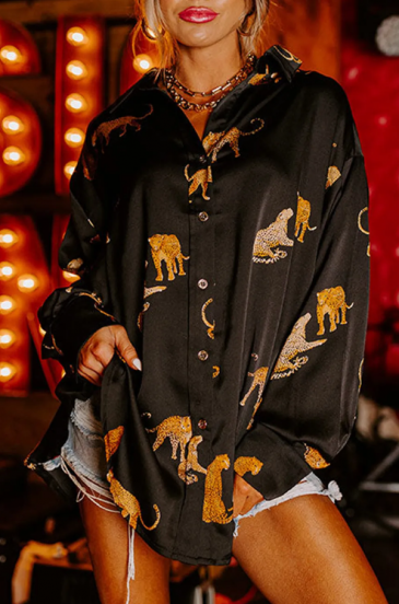Long shirt with cheetah print, black