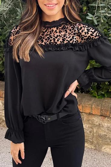 Elegant blouse with ruffles, black