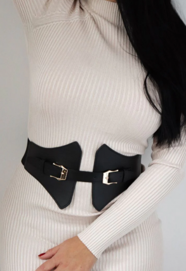 Wide faux leather belt, black