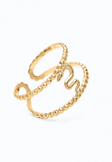 Elegant ring with snake motif, gold color.