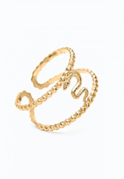 Elegant ring with snake motif, gold color.