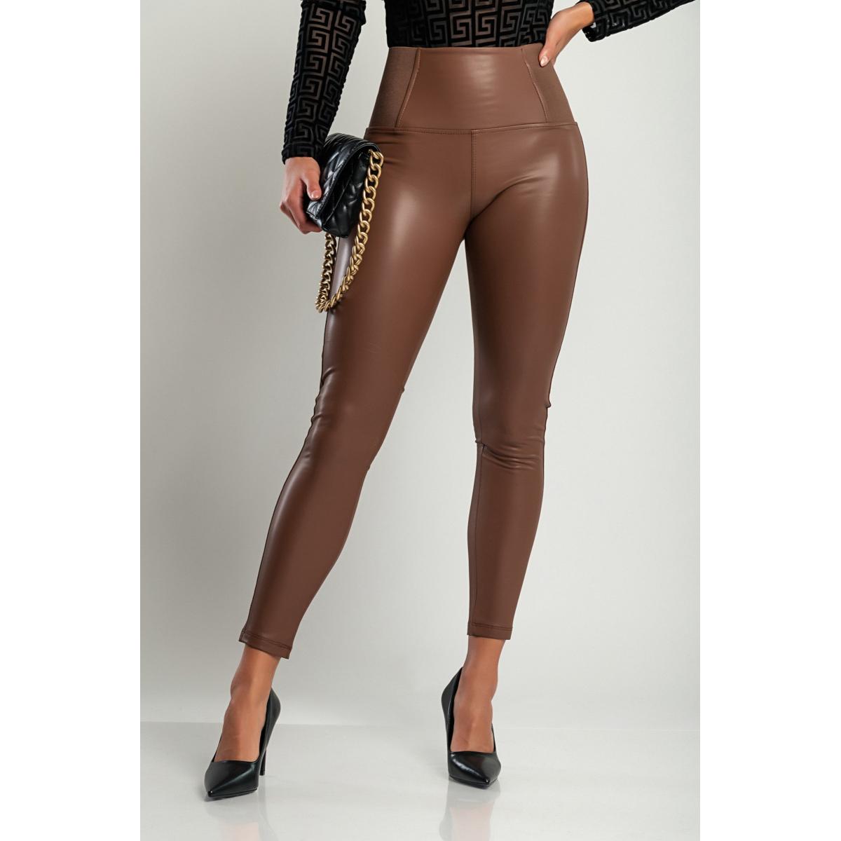 Fashion leggings in faux leather, brown --7%