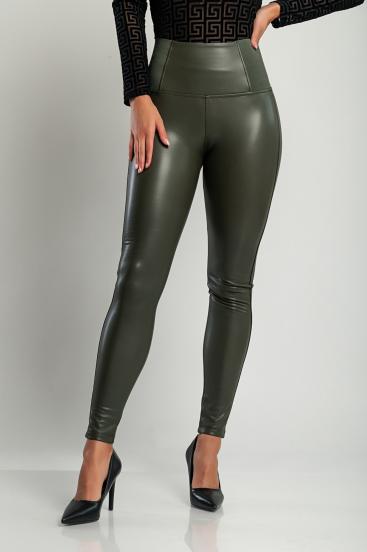 Fashionable leggings in imitation leather, olive green