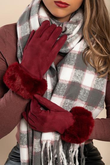 Gloves with synthetic leather, burgundy