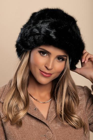 Winter hat with synthetic fur, black