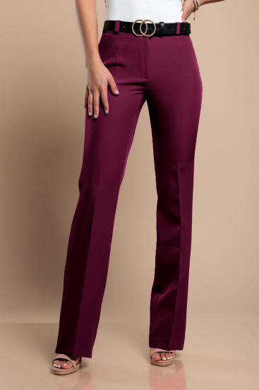 Elegant long trousers with straight leg, wine red