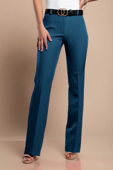 Elegant long trousers with straight leg, petrol blue