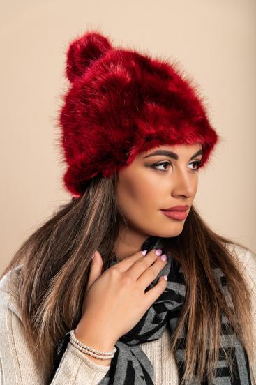 Hat with synthetic fur, burgundy