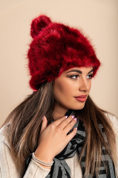Hat with synthetic fur, burgundy