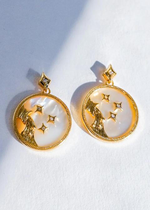 Round earrings, AQUARIUS, gold color