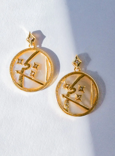 Round earrings, SAGITTARIUS, gold color
