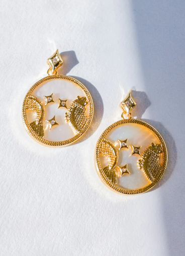 Round earrings, PISCES, gold color