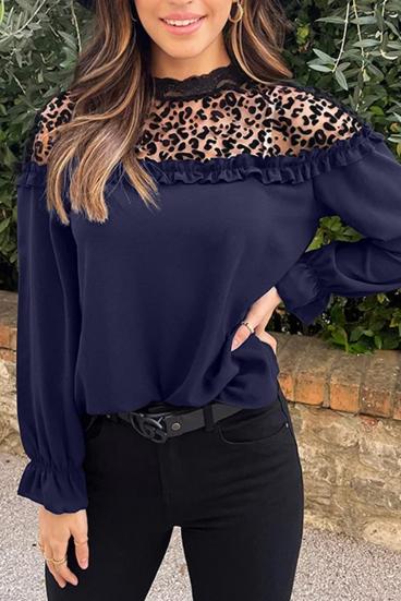 Elegant blouse with ruffles, dark blue
