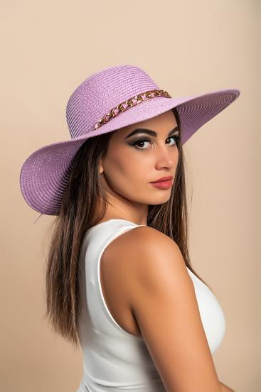 Fashion hat with decorative chain, lilac