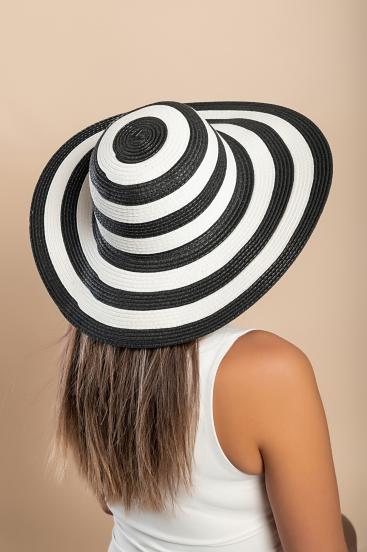 Striped Print Fashion Hat, Black