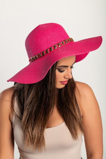 Fashion hat with decorative chain, pink