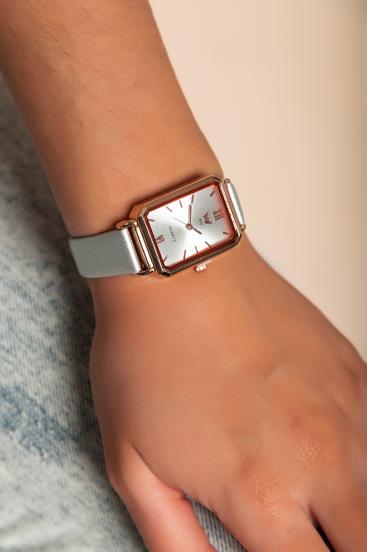 Elegant watch with faux leather bracelet, light gray