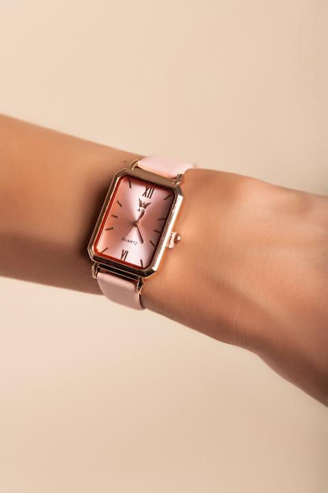 Elegant watch with faux leather bracelet, light pink