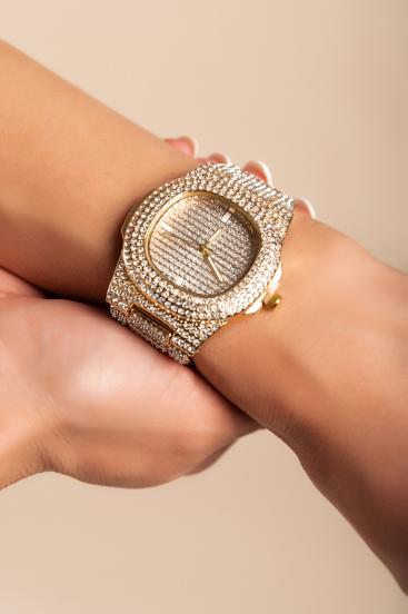 Elegant Rhinestone Watch, gold colour