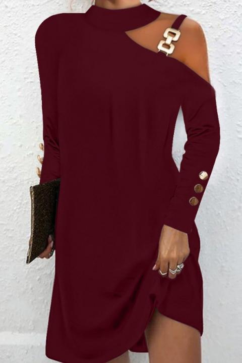 Mini dress with metallic detail, burgundy