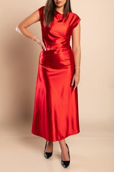 Midi dress made of imitation satin, red