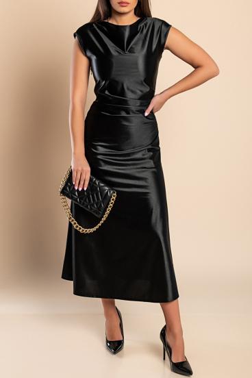 Midi dress made of imitation satin, black