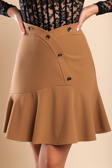 Mini skirt with decorative buttons, camel color