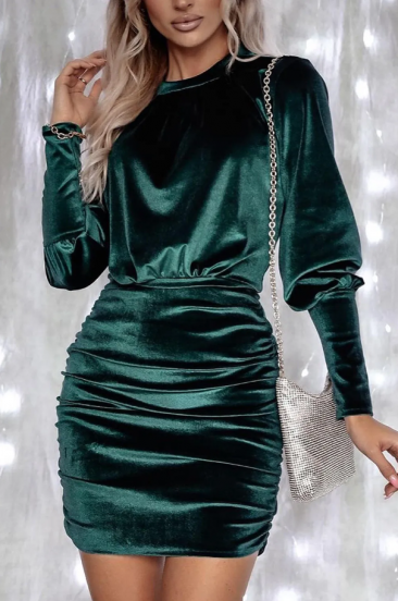 Faux velvet mini dress, green
