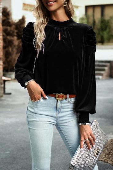 Faux velvet blouse, black