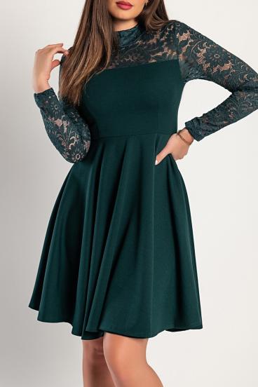 Fitted midi dress with lace, green