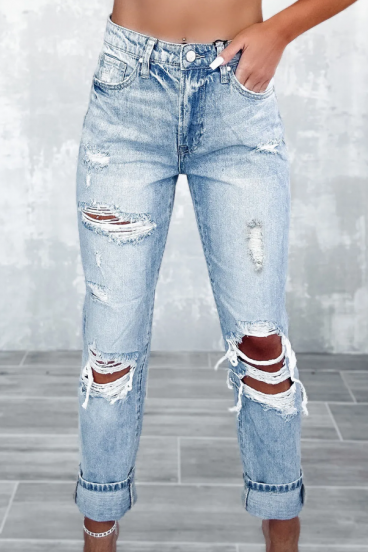 Jeans with ripped details, light blue