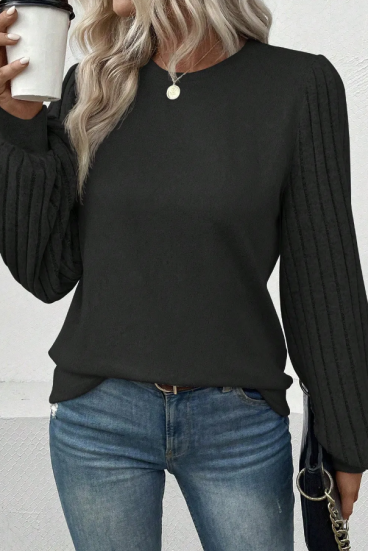 Sweater with ribbed sleeves, black