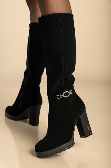 Elegant boots with high heel, black