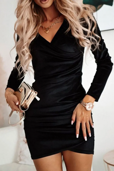 Faux velvet mini dress, black