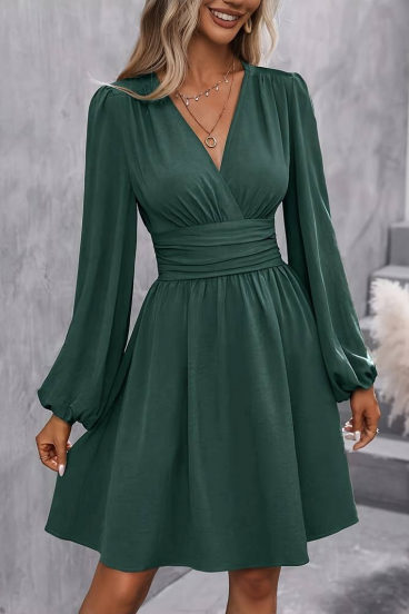 Midi dress with elastic waist, green
