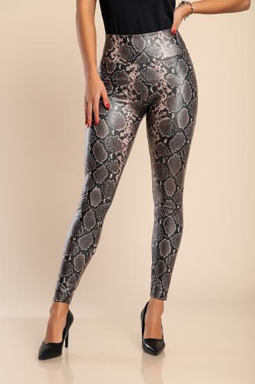 Fashionable leggings in faux leather, brown