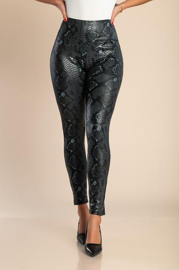 Snakeskin Print Fashion Leggings, Black
