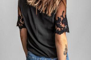 Women's T-shirt with transparent sleeves Jurana, black