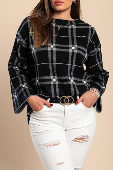 Checkered print sweater, black
