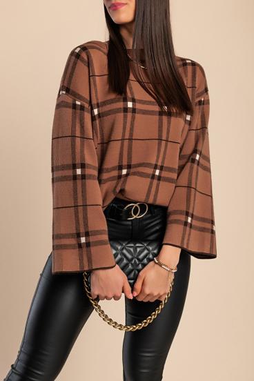 Checkered sweater, brown
