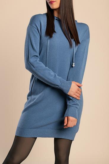 Short knitted dress with hood, blue